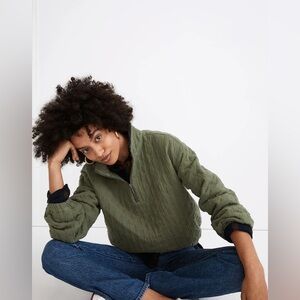 NWT Madewell Diamond Jacquard Half-Zip Pullover Top Olive Green - Medium